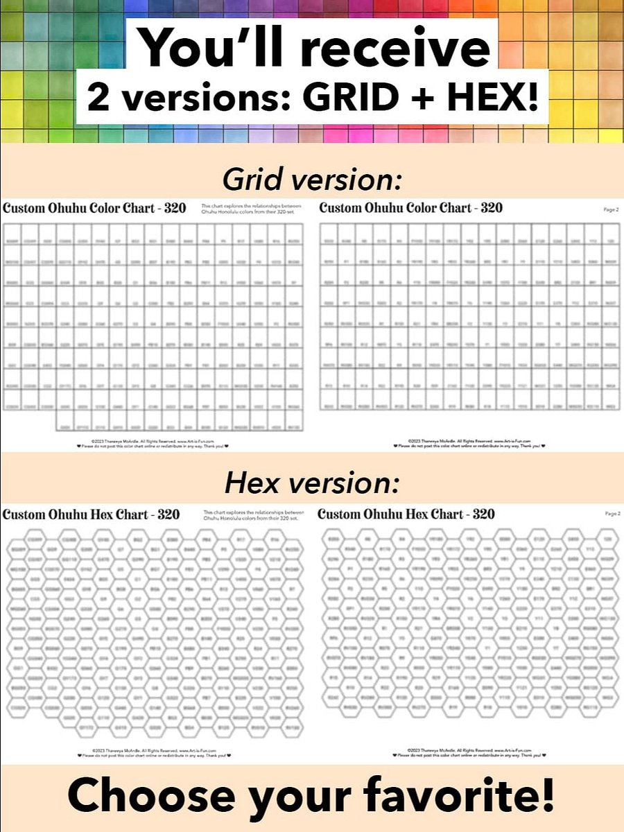 Ohuhu Color Chart - 320 Honolulu Colors in Chromatic Order (Hex + Grid) product image (3)