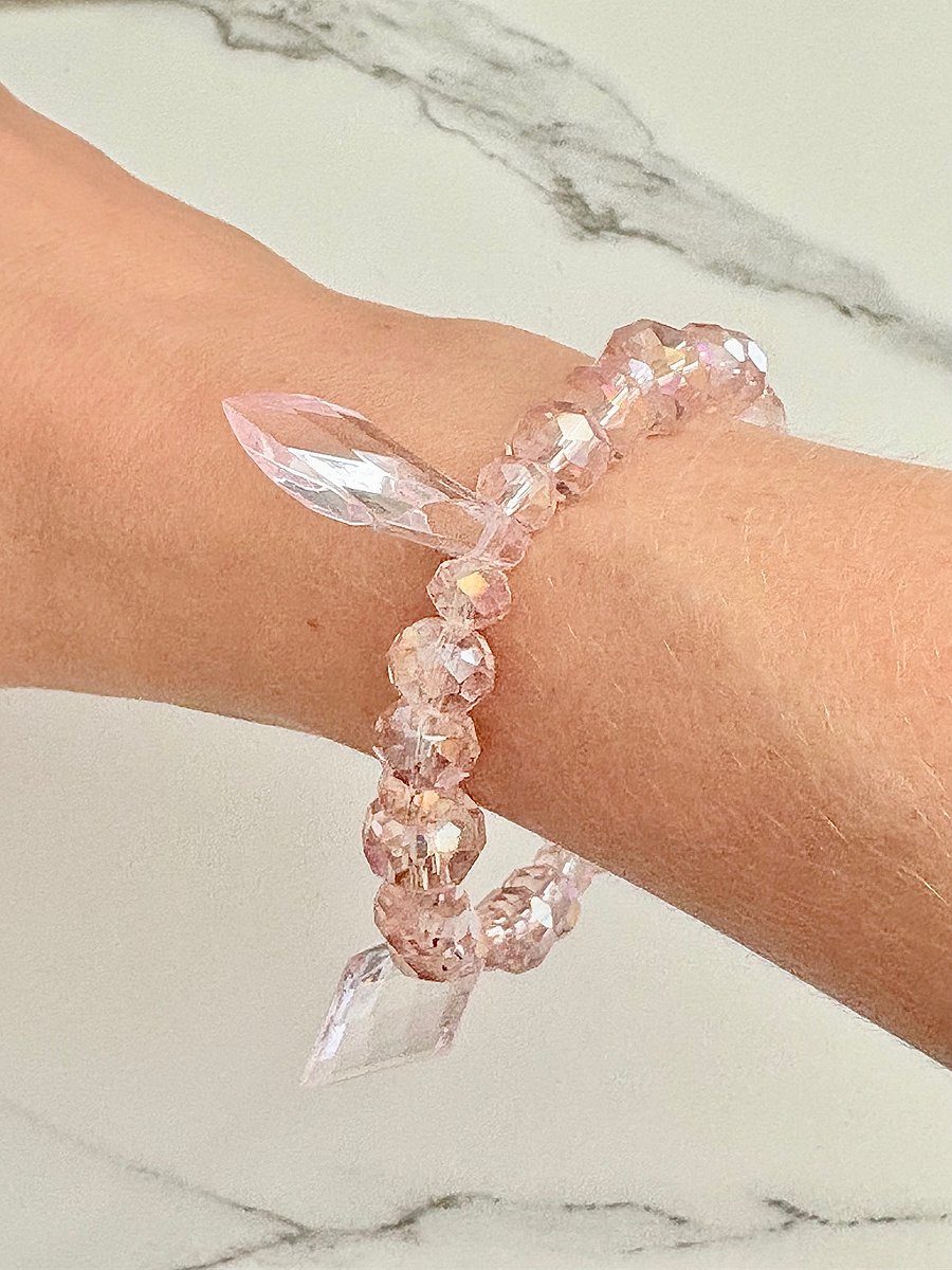 Blush Crystal Radiance | Faceted Glass Bead Bracelet | Handmade 7.5" Coastal Charm | by Monique Faella Designs™ | MFD-00051 product image (1)