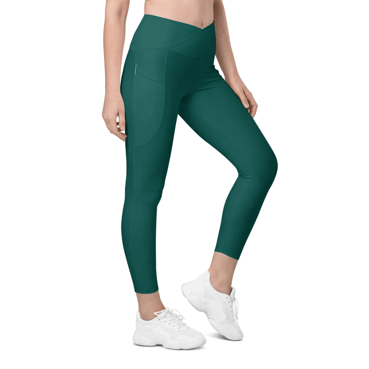 Plain Dark Green True Summer Women's High Waisted Premium Crossover Leggings with Pockets by Treasure Pie product image (1)