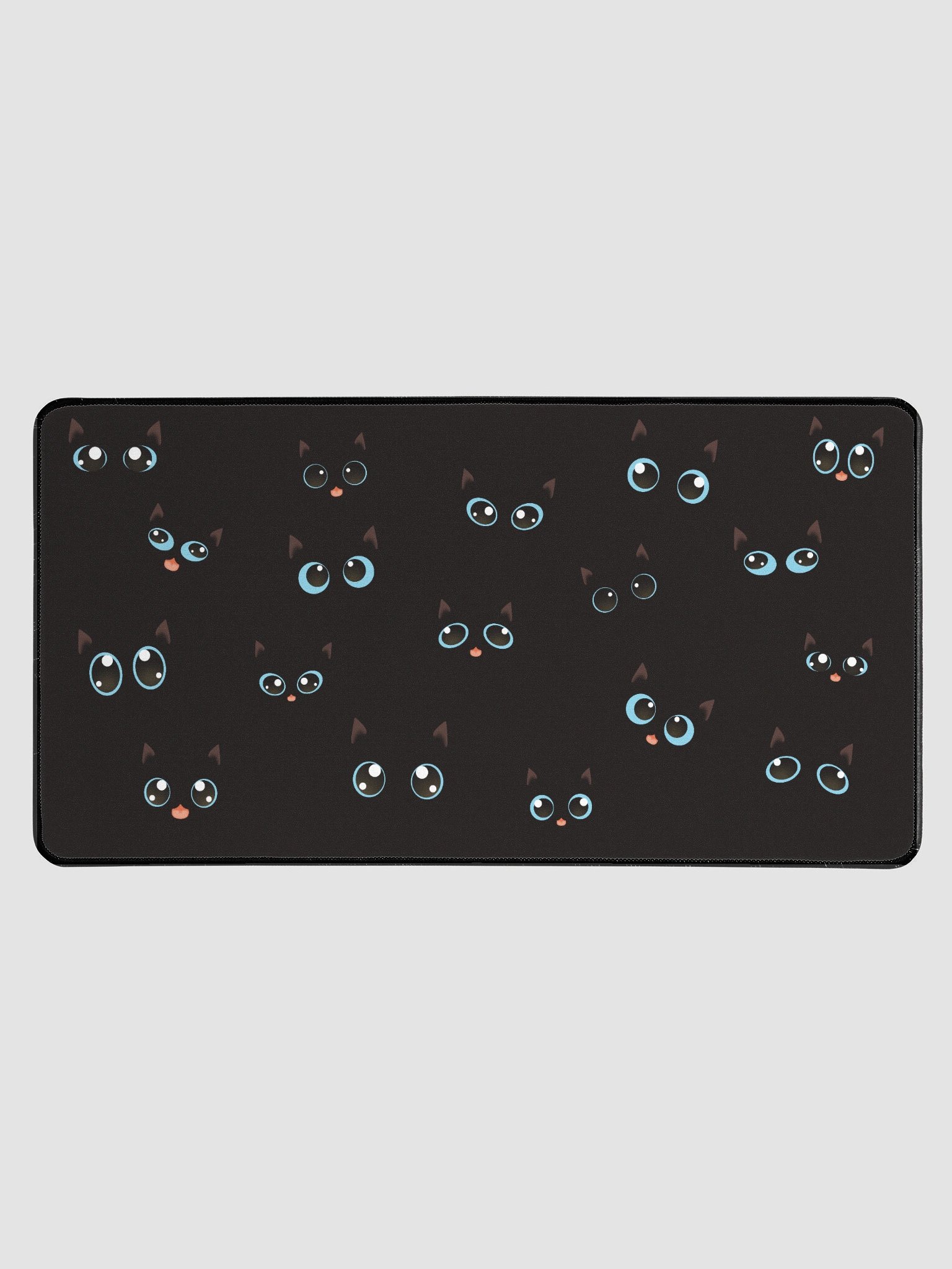 Cute Black Cat Faces (Blue Eyes) Desk Mat 15.5" x 31.5" product image (1)