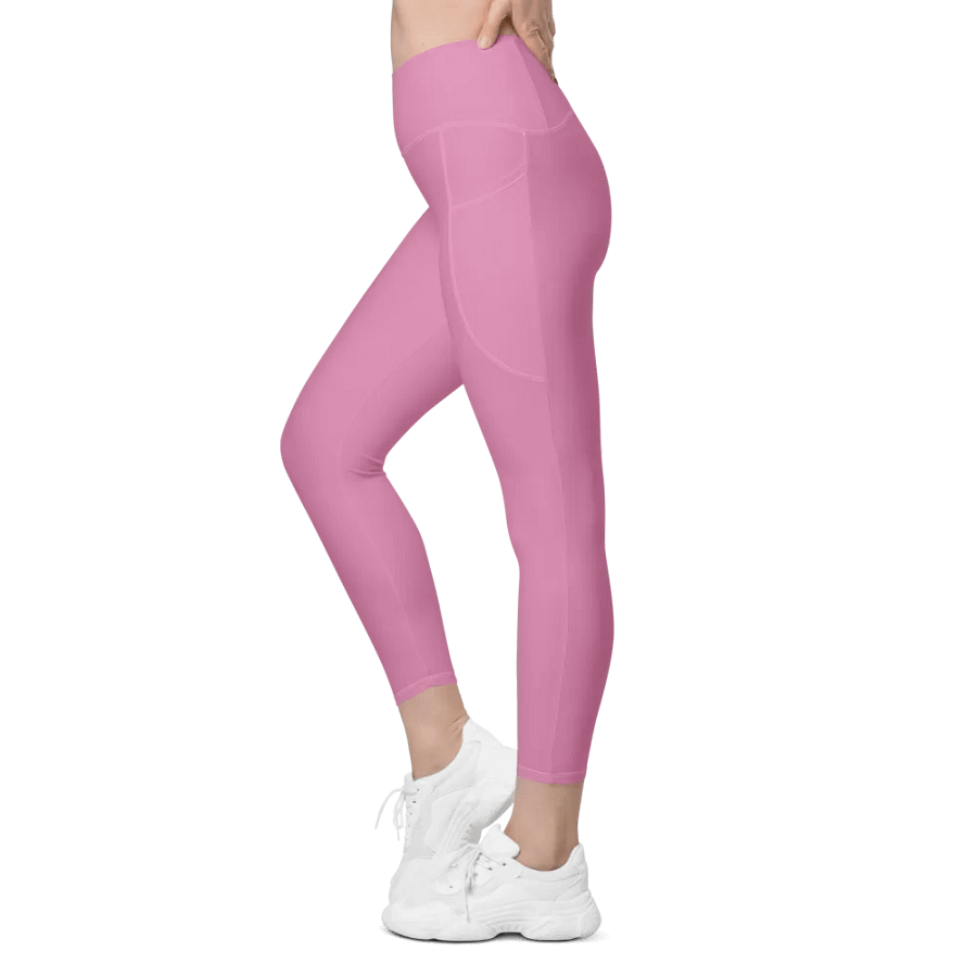 Plain Medium Carnation Pink True Summer Women's High Waisted Premium Crossover Leggings with Pockets by Treasure Pie product image (6)