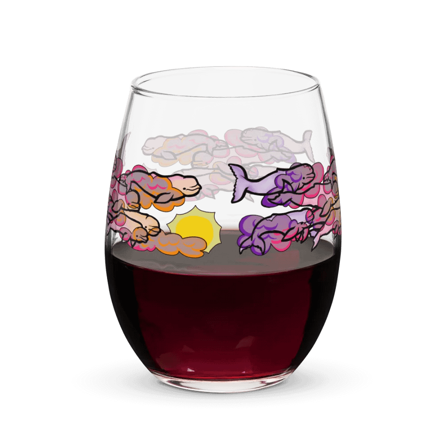 sunset beluga whales stemless wine glass product image (6)