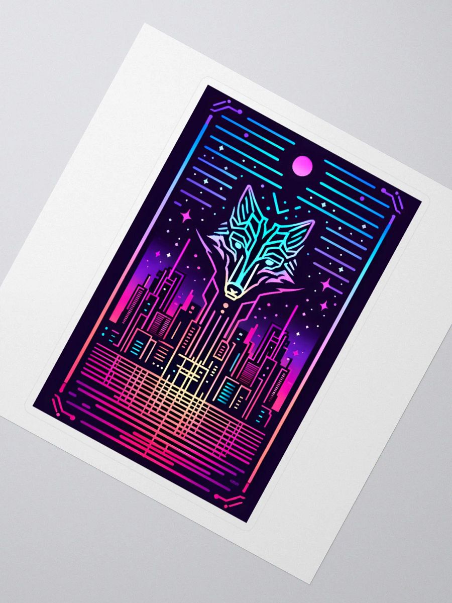 Neon Futuristic Fox Cityscape Art Sticker product image (1)