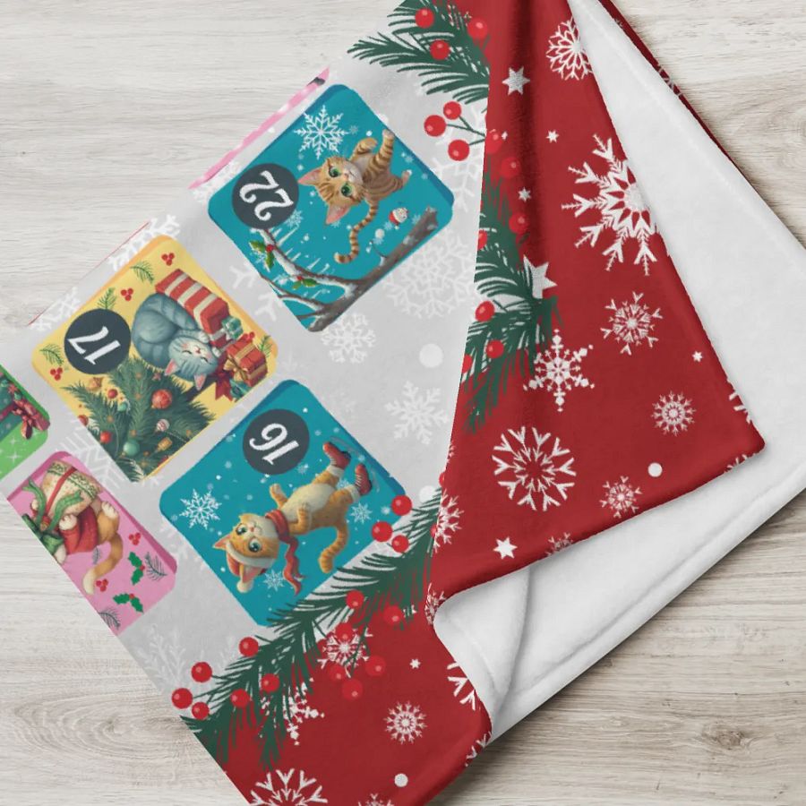 Cat Advent Calendar Christmas Throw Blanket, Cozy Holiday Cat Blanket 60''x80'' product image (4)