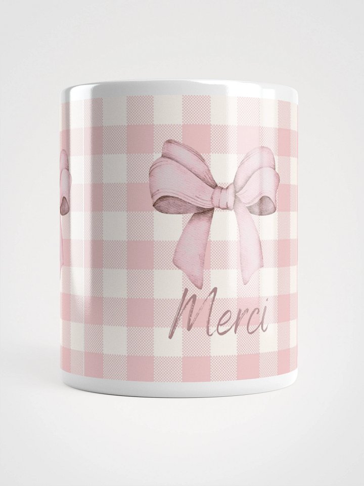 Mug Blanc Vichy Rose Revisité à Message - Merci - Cadeau Poétique product image (1)