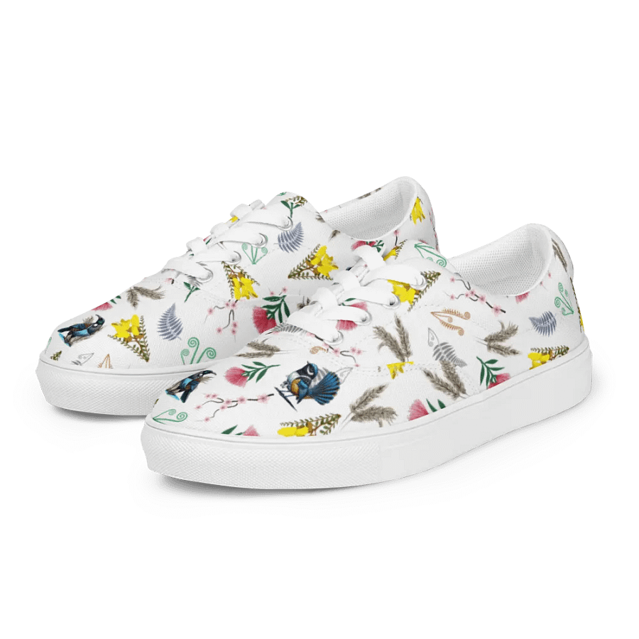 NZ Blooms and Birds Lace-Up Canvas Shoes (White) product image (6)