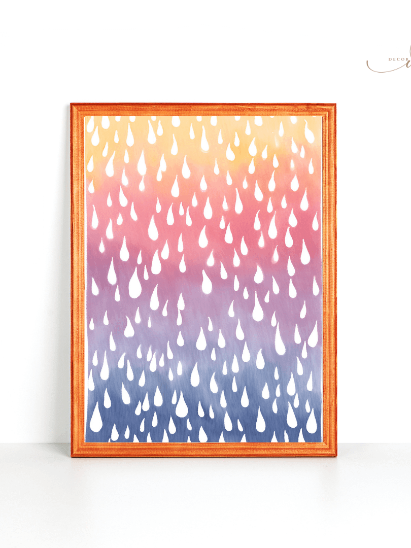 Watercolour Painting Printable Wall Art of RAINBOW RAINDROPS product image (1)