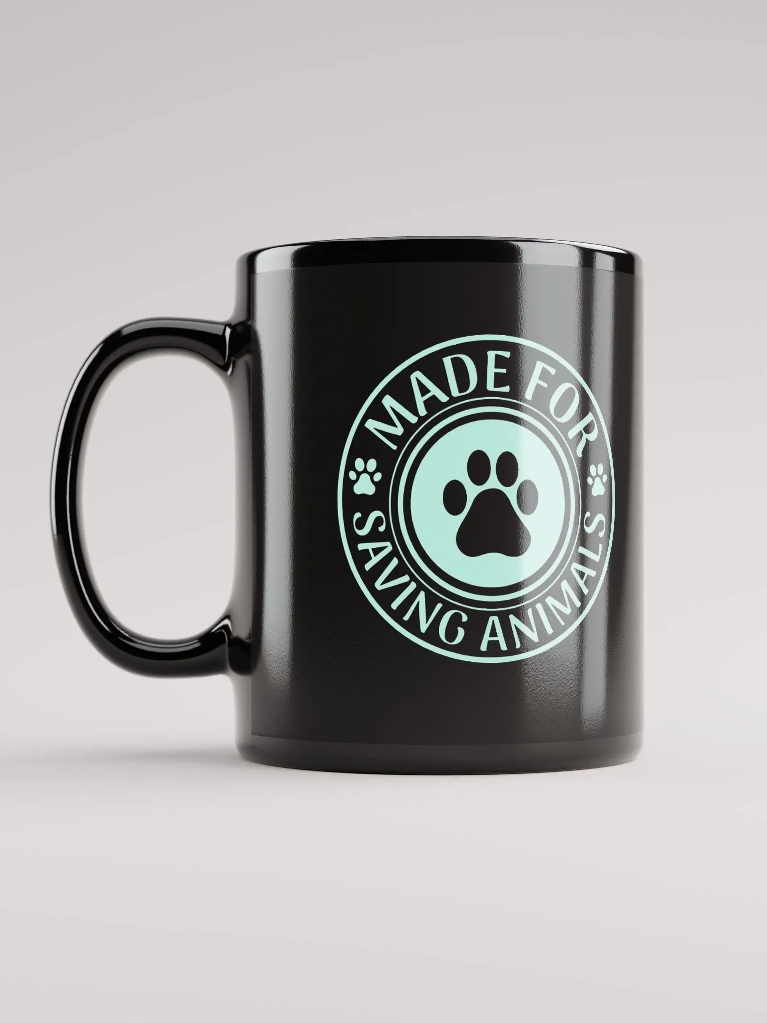 "Made for save animals-stamp" black glossy mug product image (6)