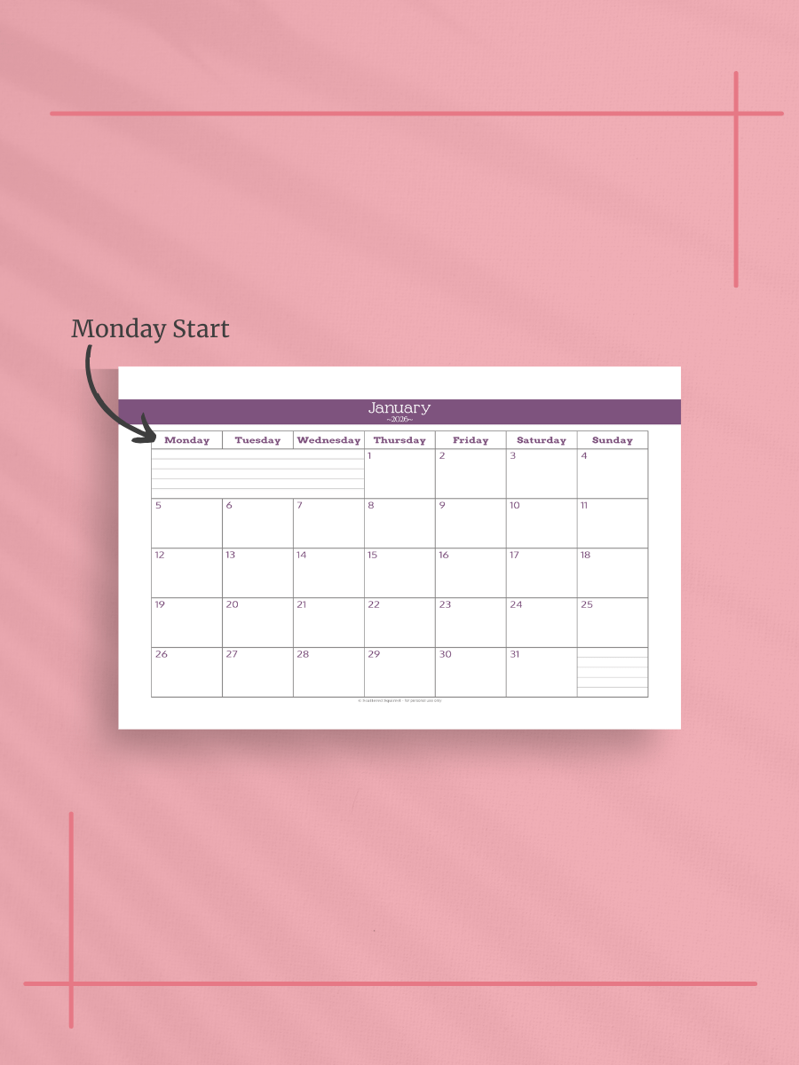 Understated Rainbow 2026 Calendar - Single Page per Month, Monday Start, Half Letter Size product image (2)