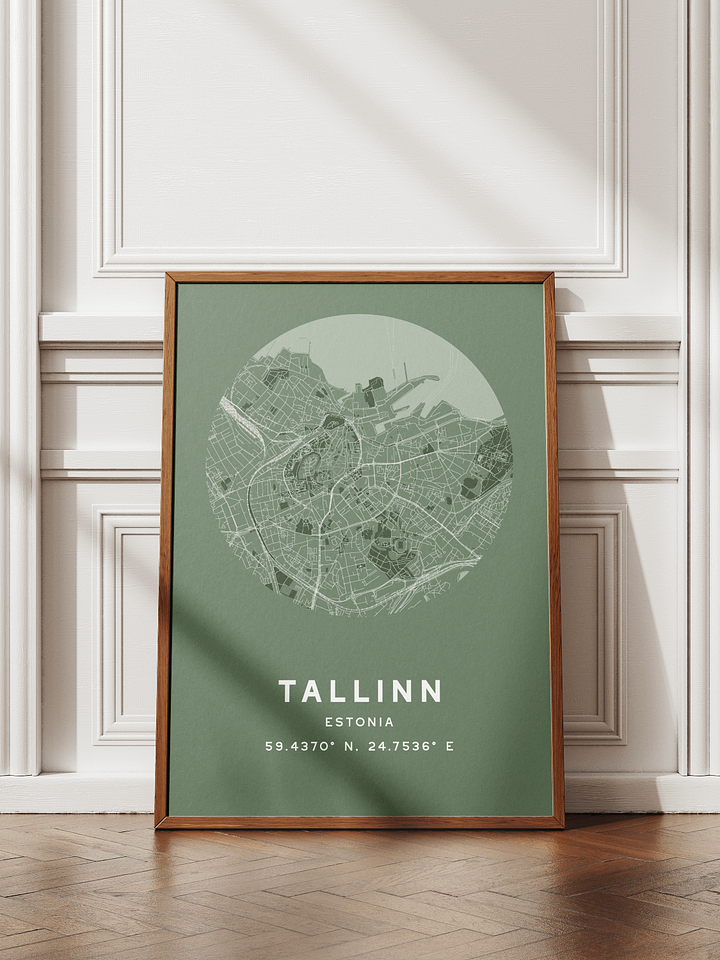 Tallinn Street Map Poster – Sage Green Minimalist Circular City Art product image (1)