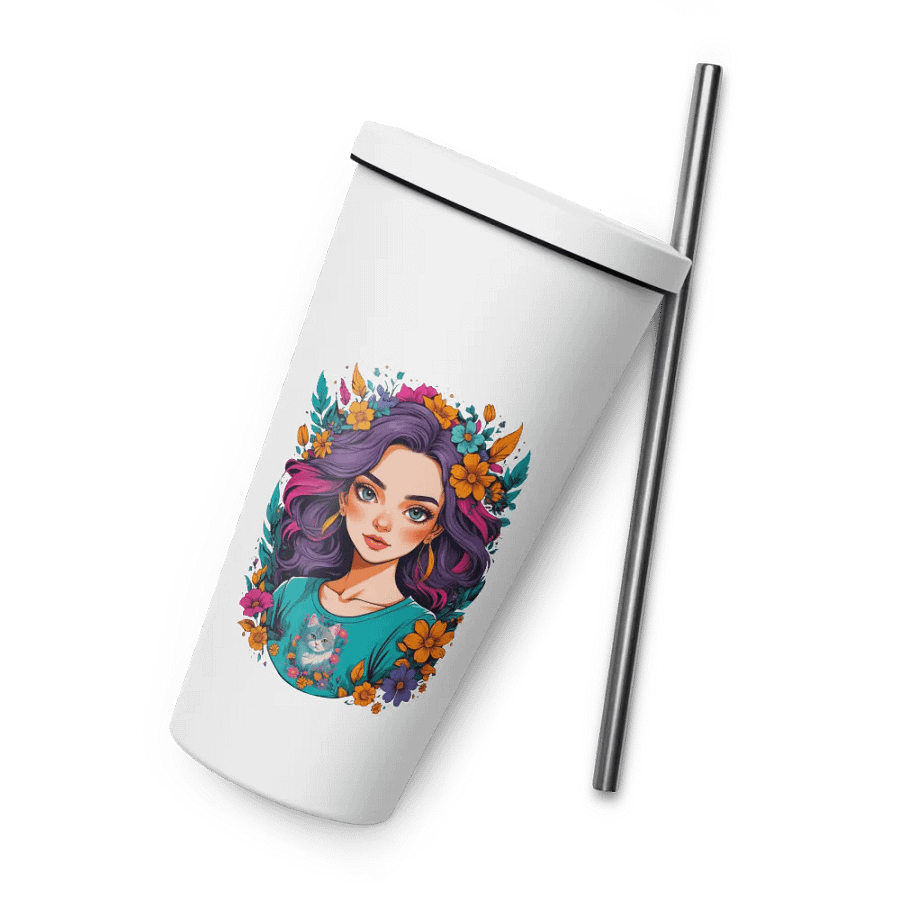 Bloomcore Flower Girl 20 oz Tumbler Cup - White - Insulated Tumbler with a Straw - v2 product image (8)