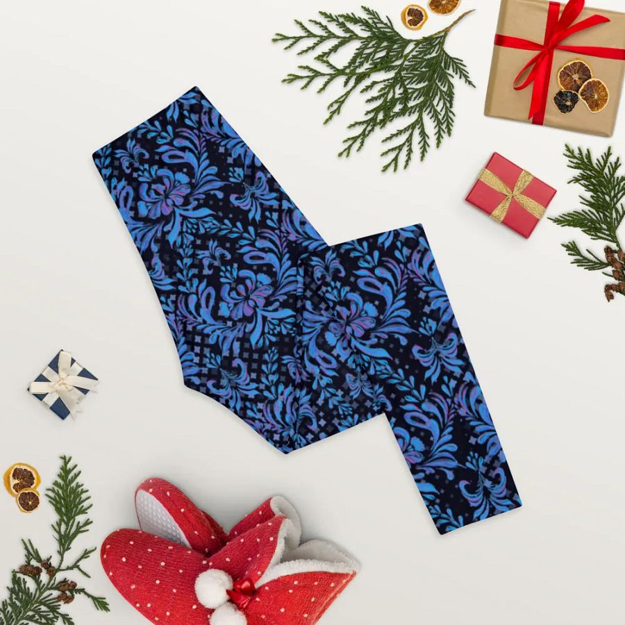 Ladies comfortable leggings in blues morocan design black design for those that like the unusual. product image (8)