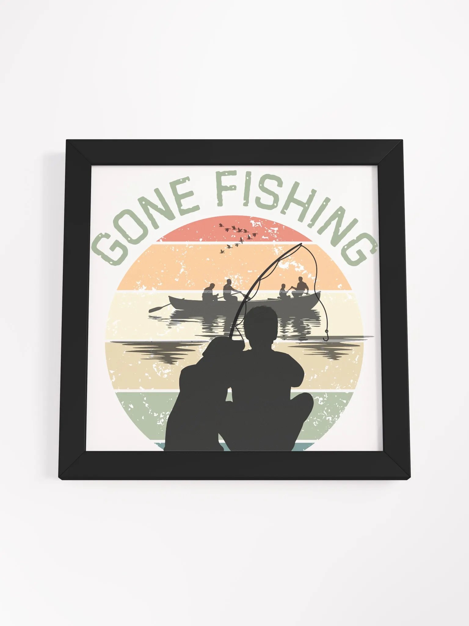 Sunset Serenity: Man and His Best Friend Fishing Wall Art product image (4)