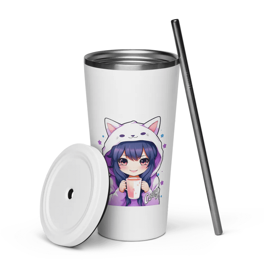 Cozy Kawaii Anime Girl 20 oz Tumbler Cup - White - Insulated Tumbler with a Straw product image (7)