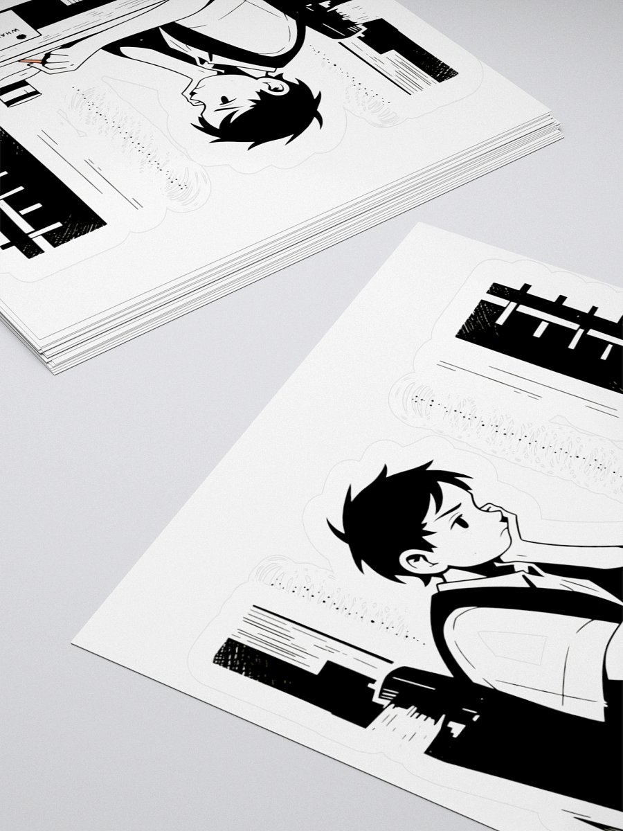 Vintage Schoolboy Studying: Classic Black & White Art Sticker product image (10)