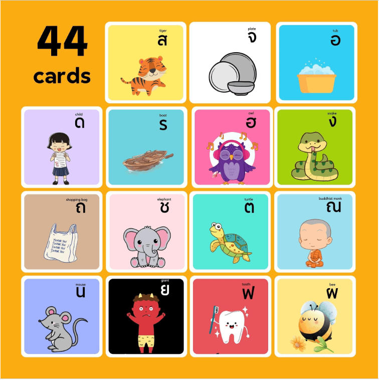 Dual Digital Thai Flashcards Consonants, Memorise Thai Script, Thailand Alphabets, Digital Download product image (5)
