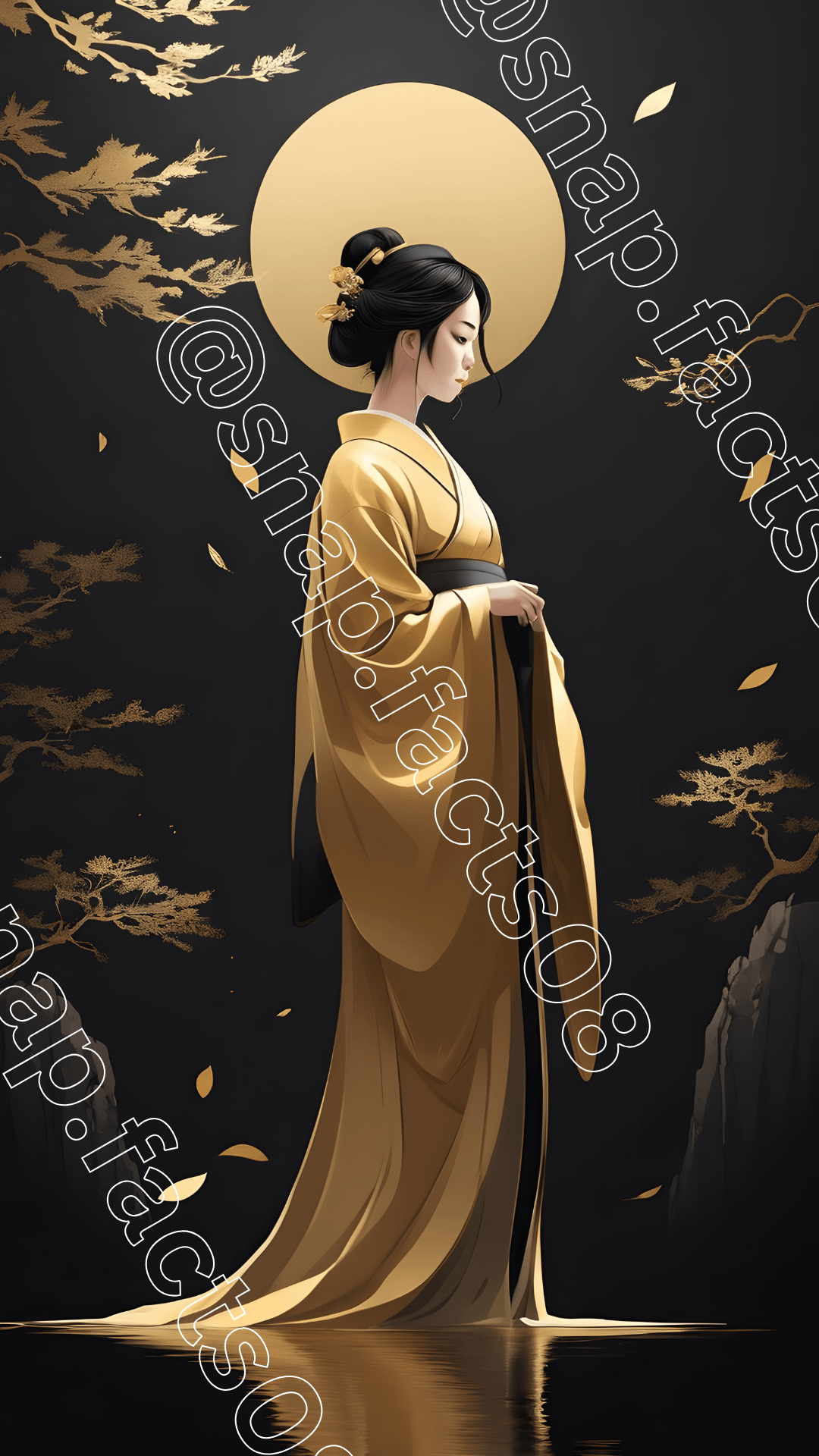 Golden Serenity – Elegant Geisha Digital Artwork product image (1)