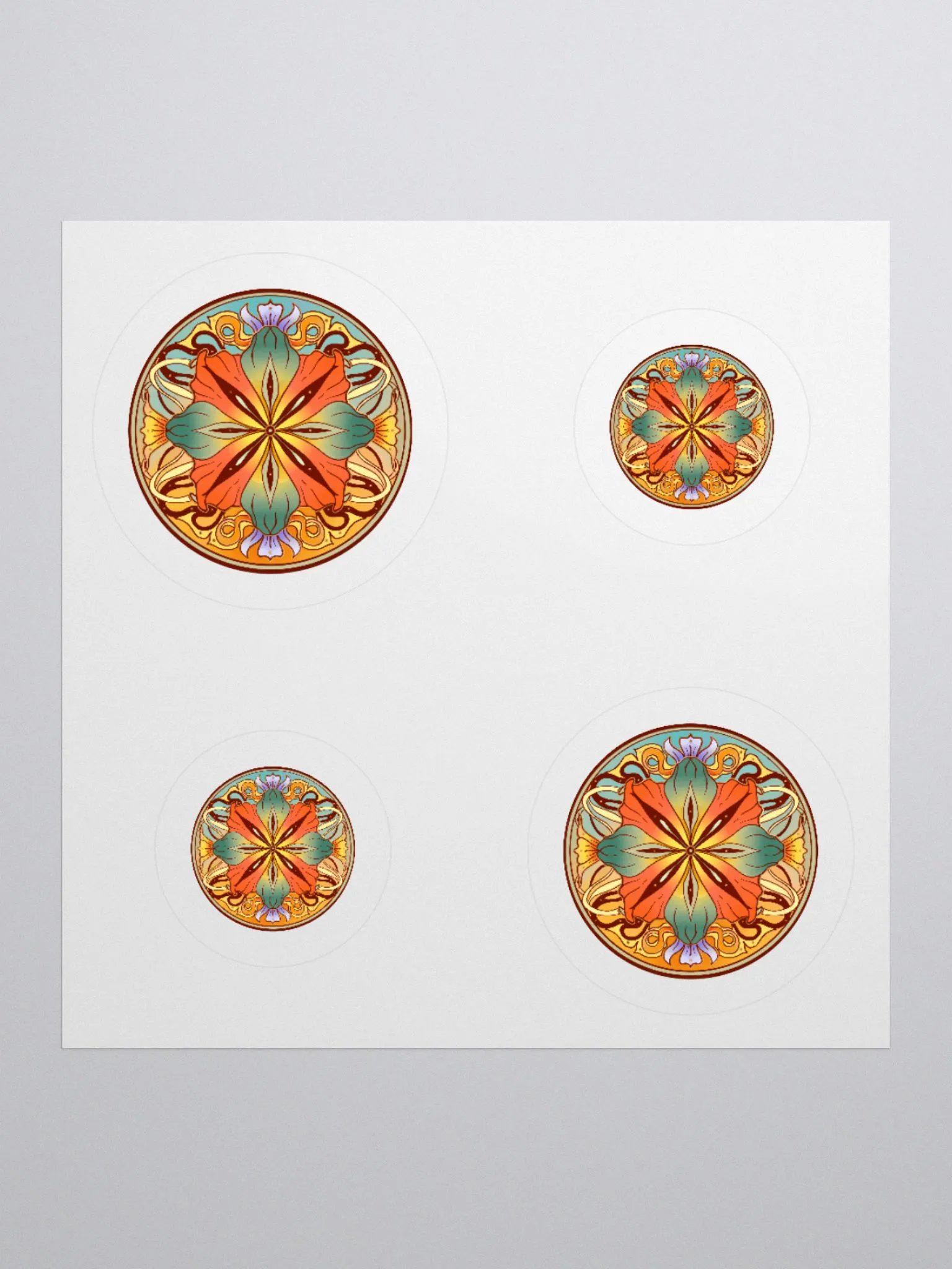 Teal Floral Mandala - Sticker Sheet product image (1)