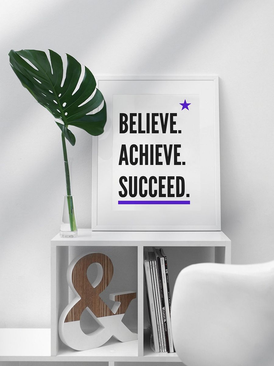 Believe Achieve Succeed Poster, Inspirational Quote Wall Art, Bold Typography, Star Accent, Motivational Office Decor, Success Affirmation product image (3)