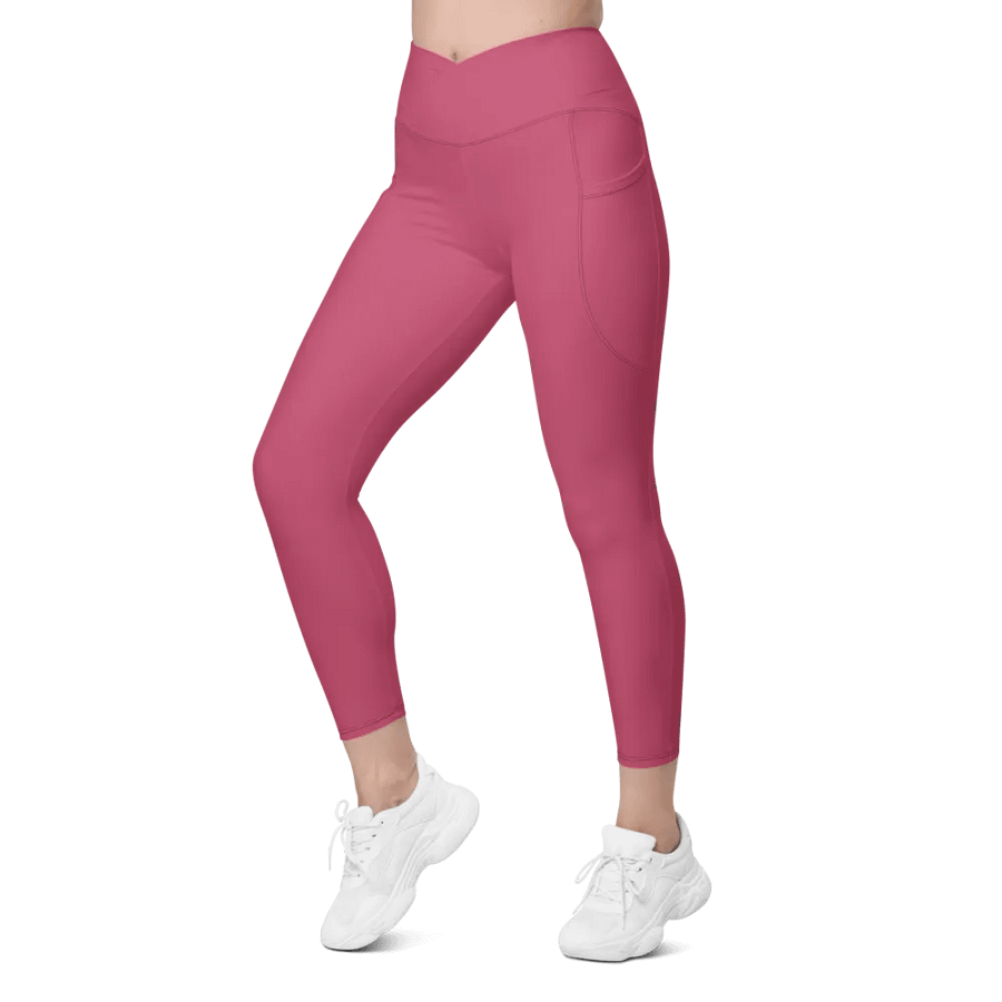 Plain Vibrant Red Soft Summer Women's High Waisted Premium Crossover Leggings with Pockets by Treasure Pie product image (6)