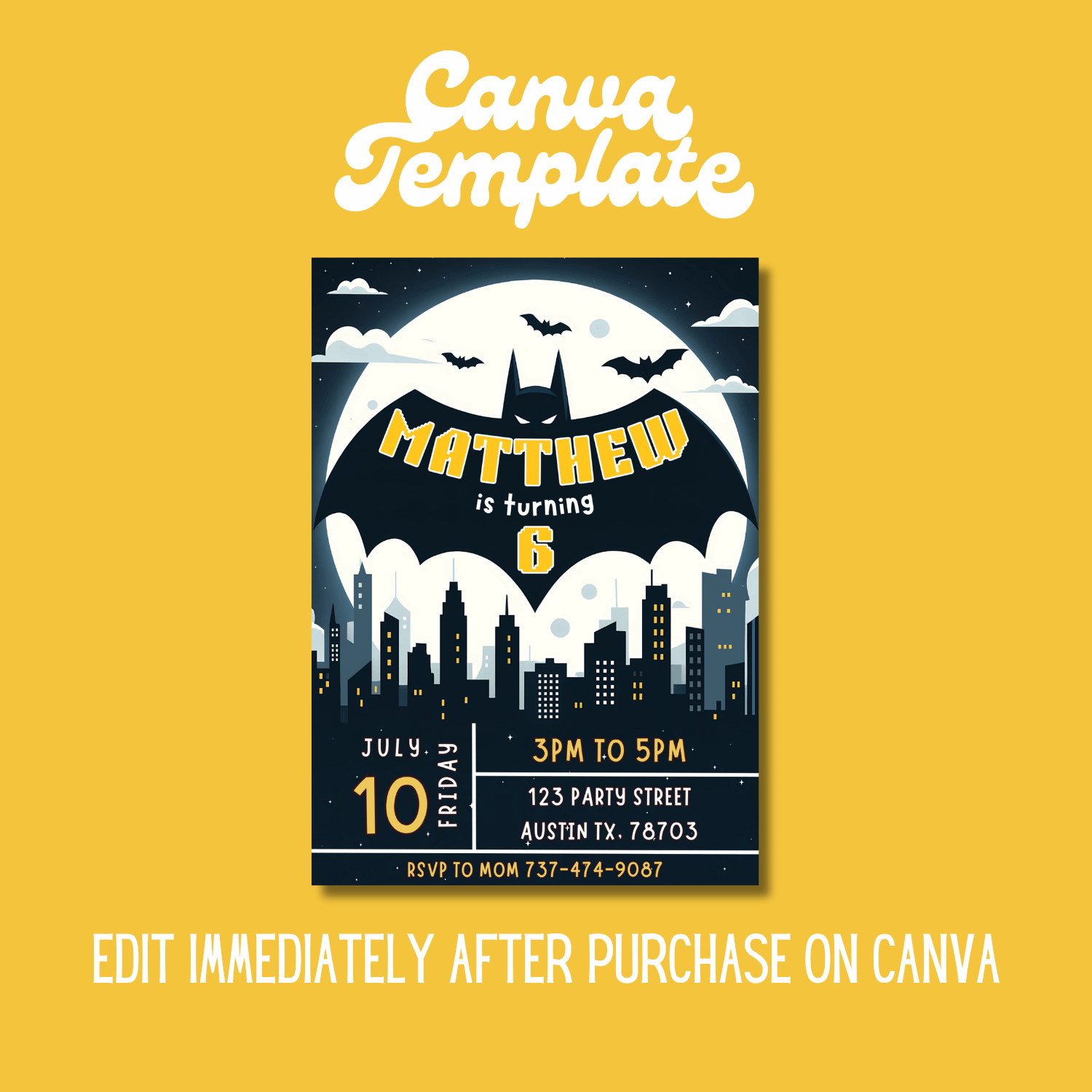 Batman Birthday Invitation | Superhero Party Invite | Editable Canva Template | Digital & Printable Boy Birthday Invite product image (2)