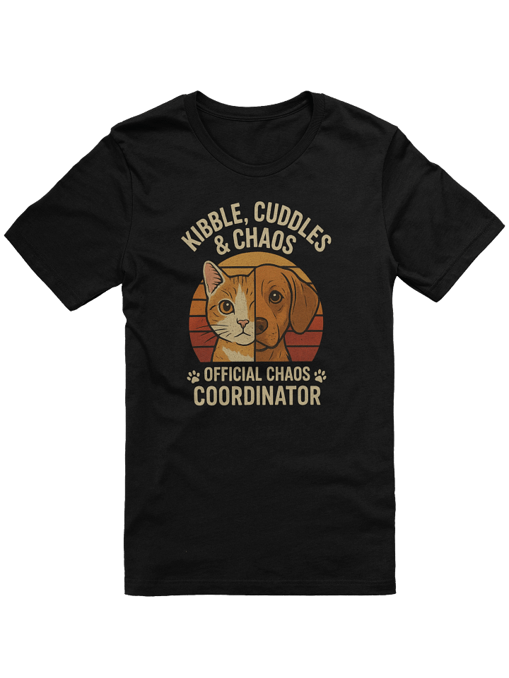 Kibble Cuddles & Chaos T-Shirt — Retro Split Cat Dog Design — Pet Mom Dad Tee product image (2)
