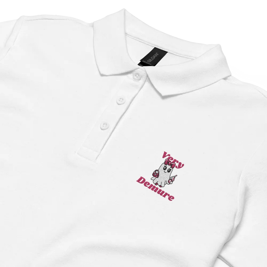 Very Demure Cute Ghost Embroidered Semi-Fitted Women's Cotton Polo Shirt product image (3)