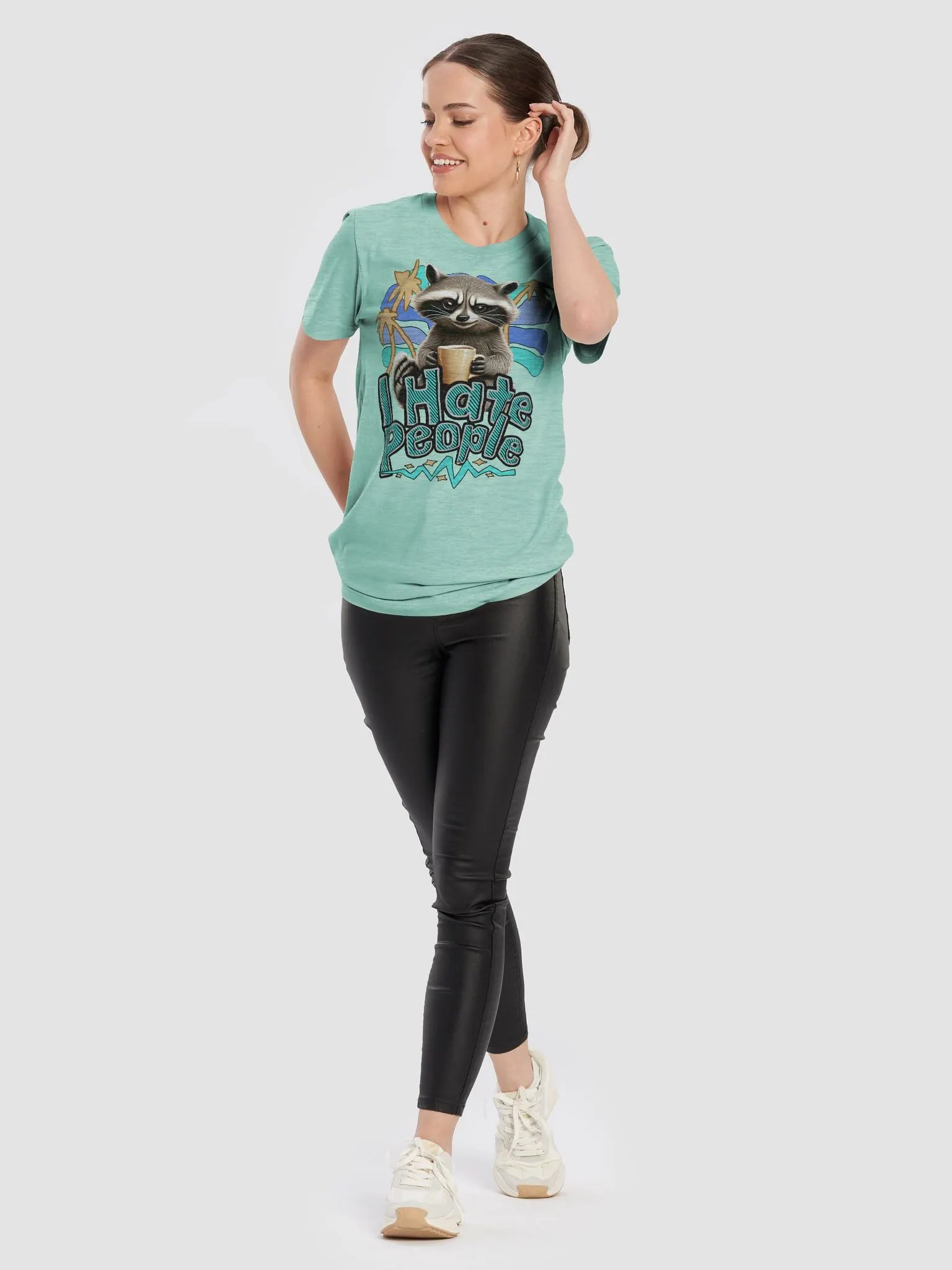 I Hate People Raccoon Coffee Mood T-Shirt product image (6)