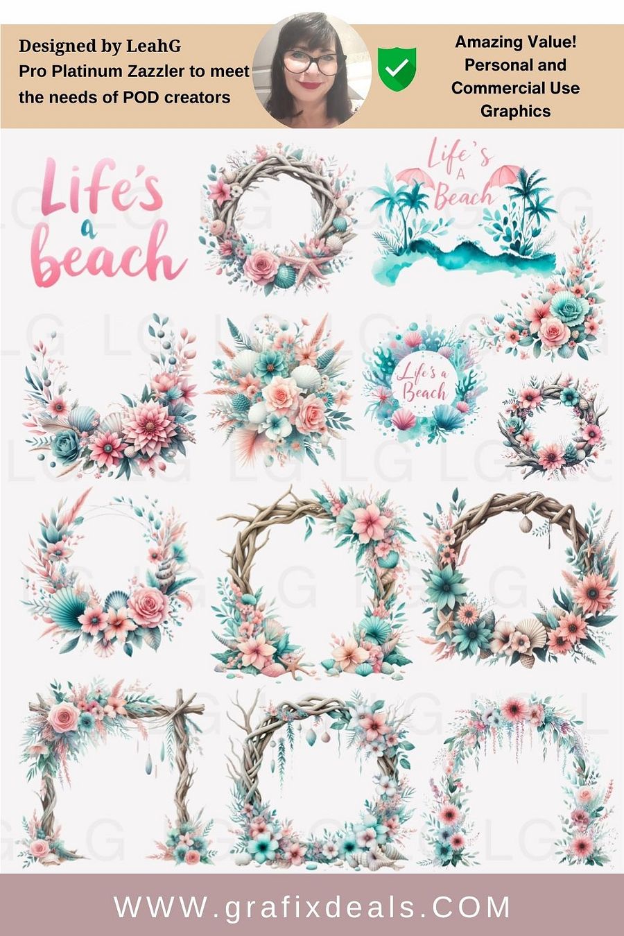 Aqua Pink Floral Graphics Commercial Clip Art plus Zazzle Summer Print on Demand Trends Niche Design Guide product image (3)