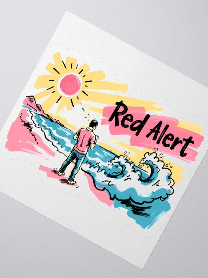 Red Alert Beach Art Print – Sunset Danger Warning Sticker product image (6)