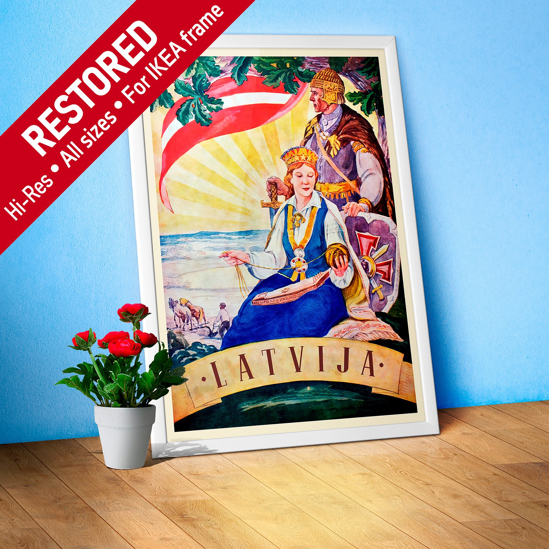 Latvia retro poster 1934 / Latvija 1934 — retro vintage travel poster, retro travel art, retro travel wall art product image (1)
