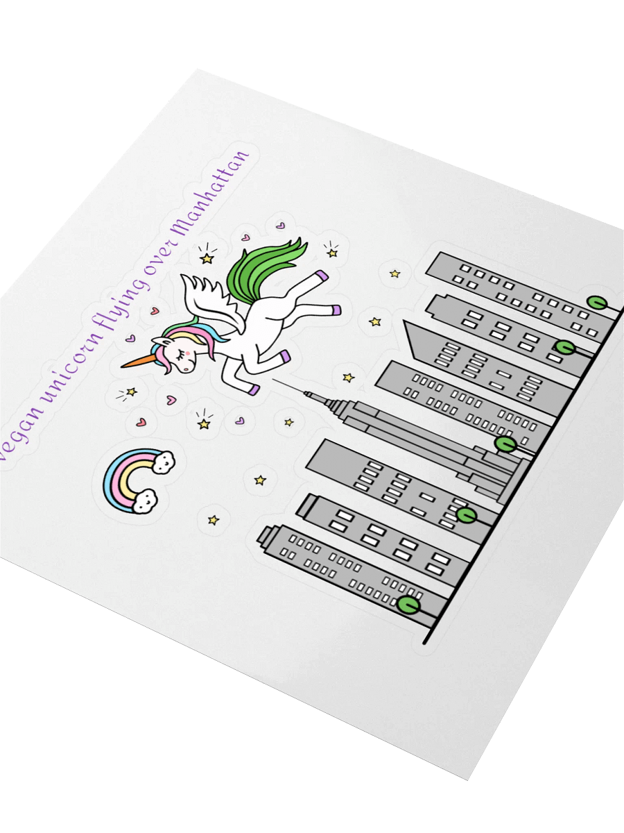 “Vegan Unicorn Flying Over Manhattan” Fun Sticker product image (3)