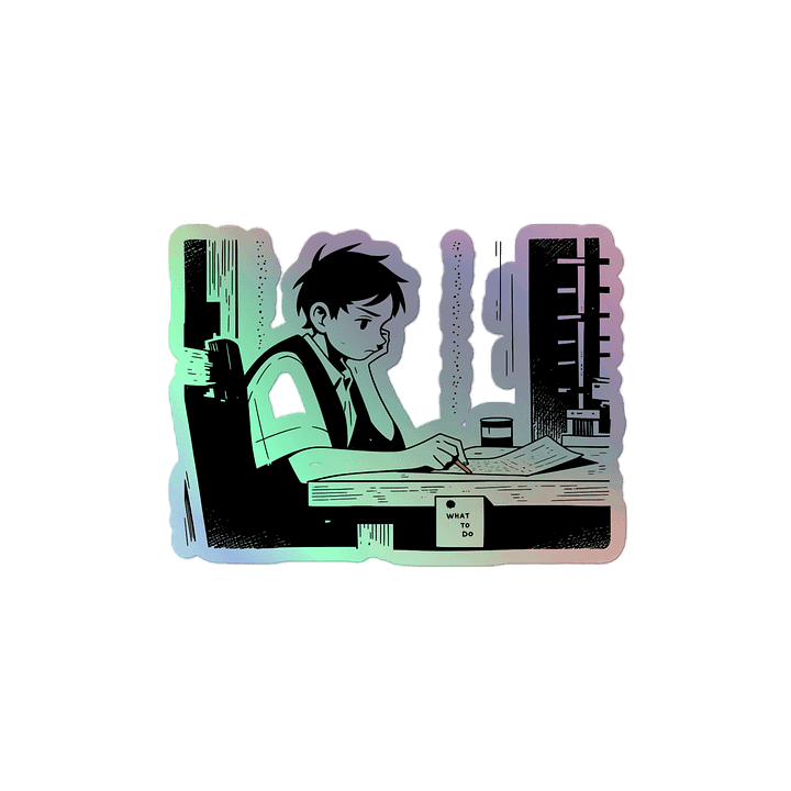 Vintage Schoolboy Studying: Classic Black & White Art Holographic Sticker product image (2)