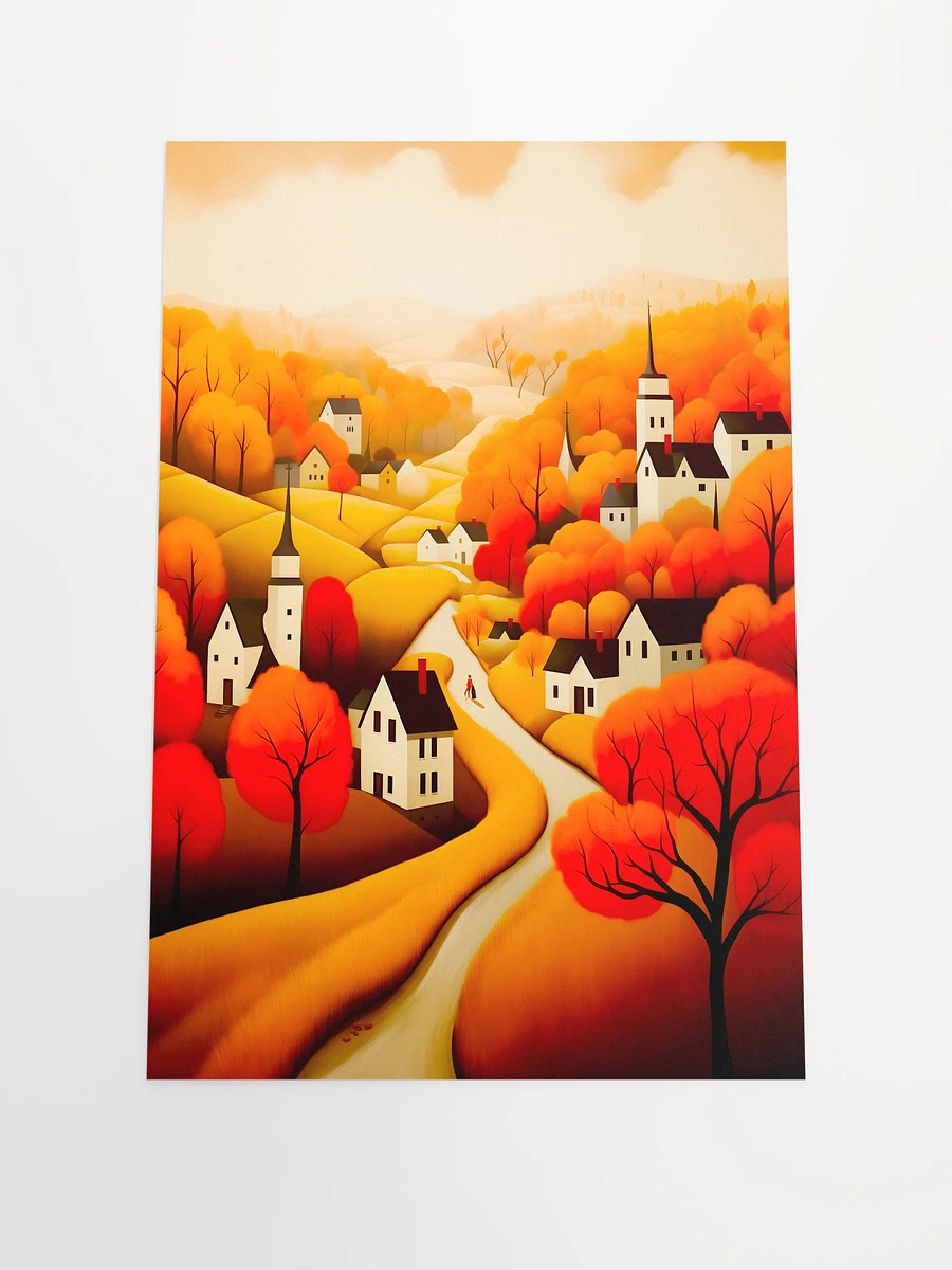 Autumn Season in a Quaint Village with Trees Fall Leaves Illustration Matte Poster product image (3)
