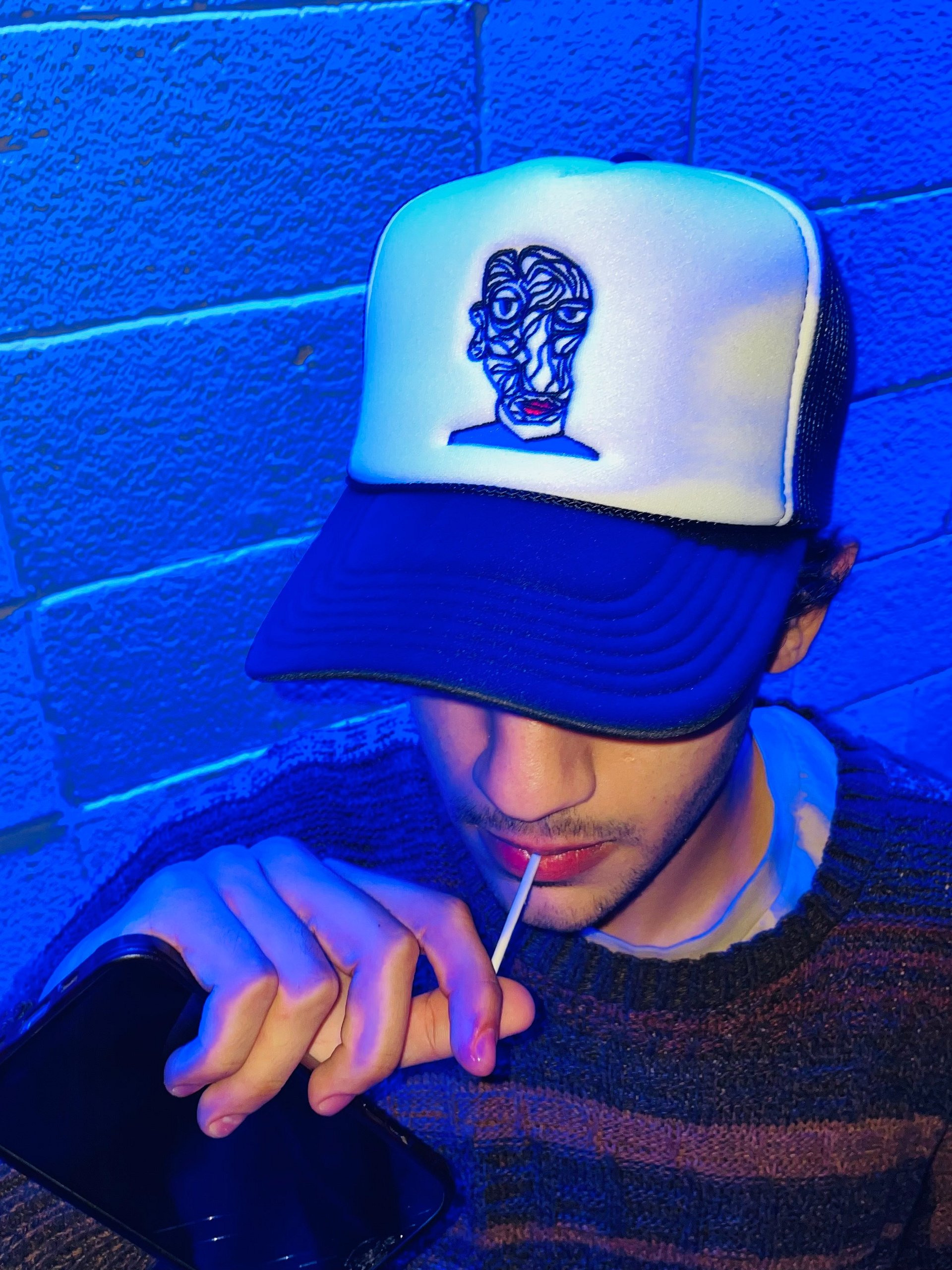 Blue-Shirt Trucker Hat [Black & White] product image (2)