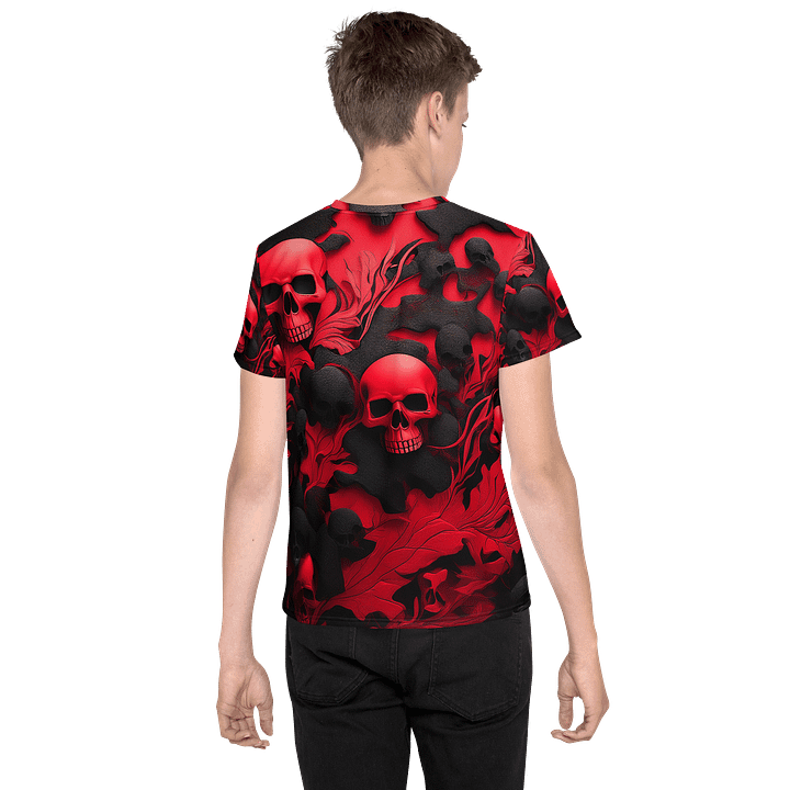 Youth Crew Neck T-Shirt black and red skull product image (2)