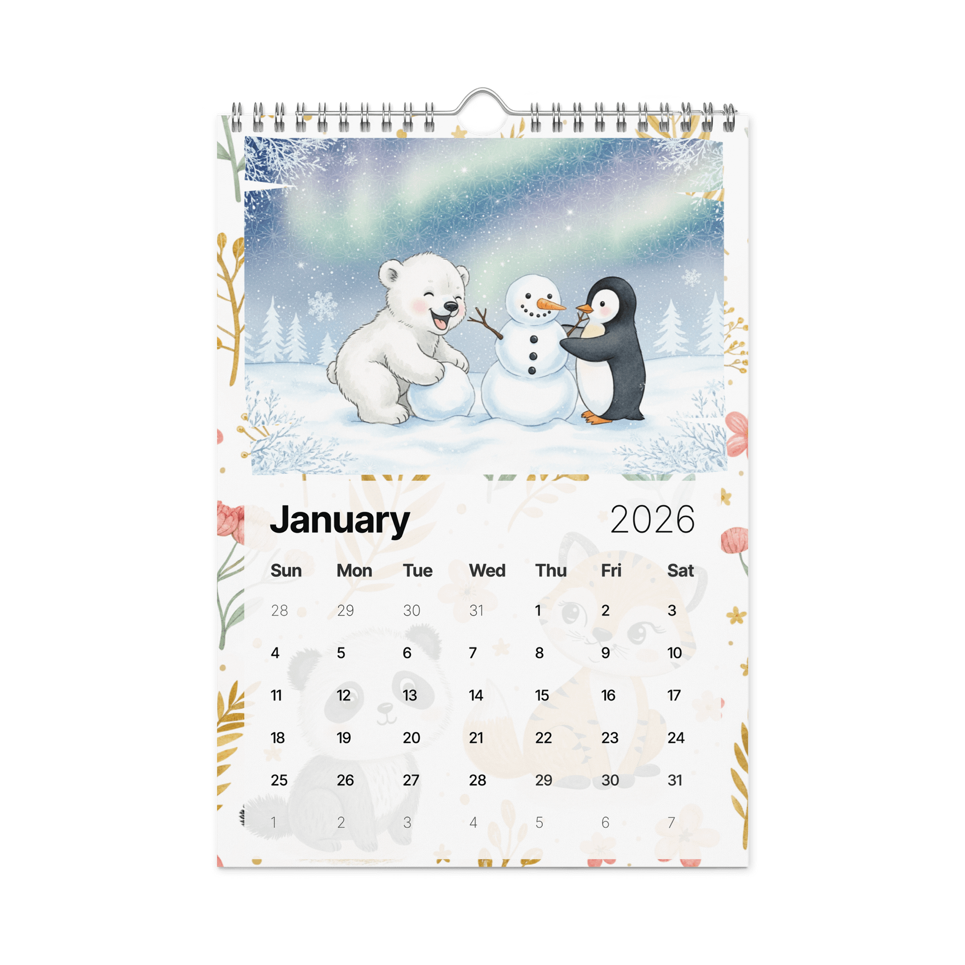 Adorable Animals Wall Calendar 2026 – Heartwarming Watercolor Illustrations of Cute Wildlife product image (6)