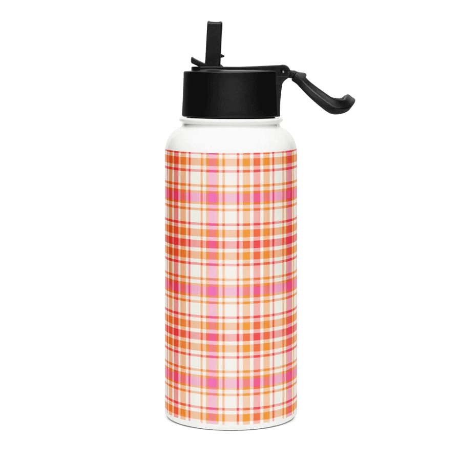 Orange and Hot Pink Plaid Water Bottle product image (2)
