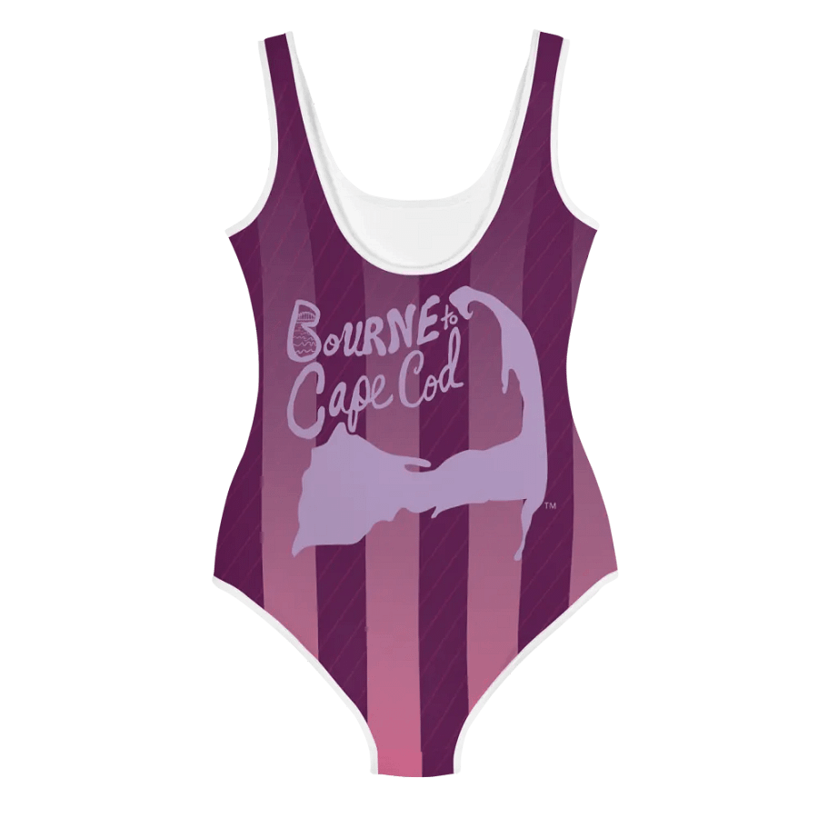 💖Girls' | Youth | BRN.2C.C.™ | Bold Purple Stripes Swimsuit with White Trim👙| Lavender Logos product image (3)