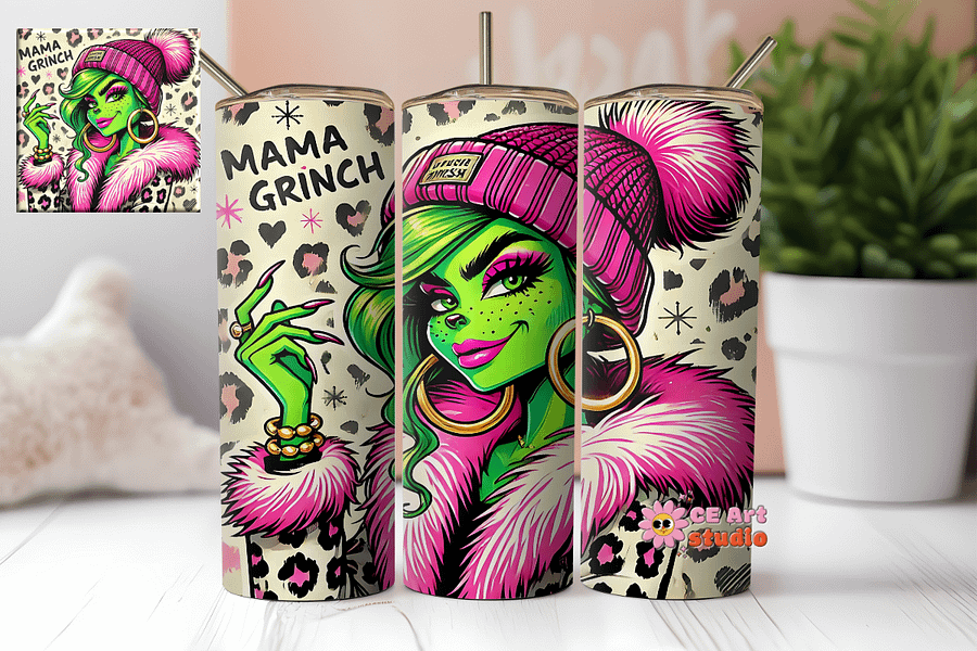 Mama Grinch Pink Tumbler Wrap PNG product image (1)