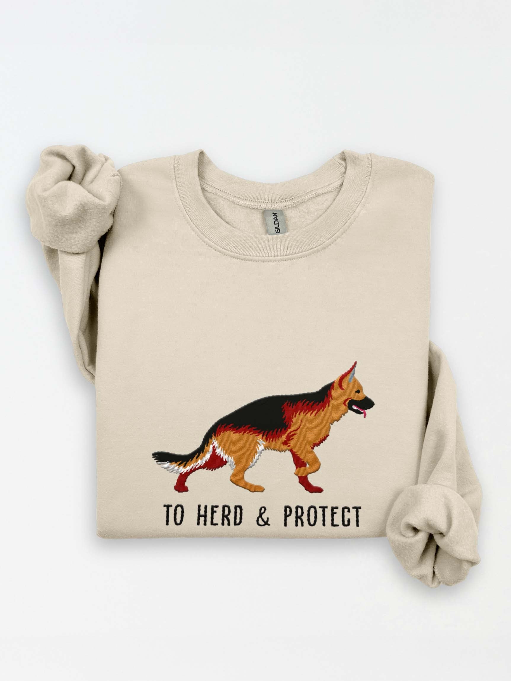 To Herd & Protect Sweatshirt (Embroidered) of a German Shepherd(Tan) product image (1)