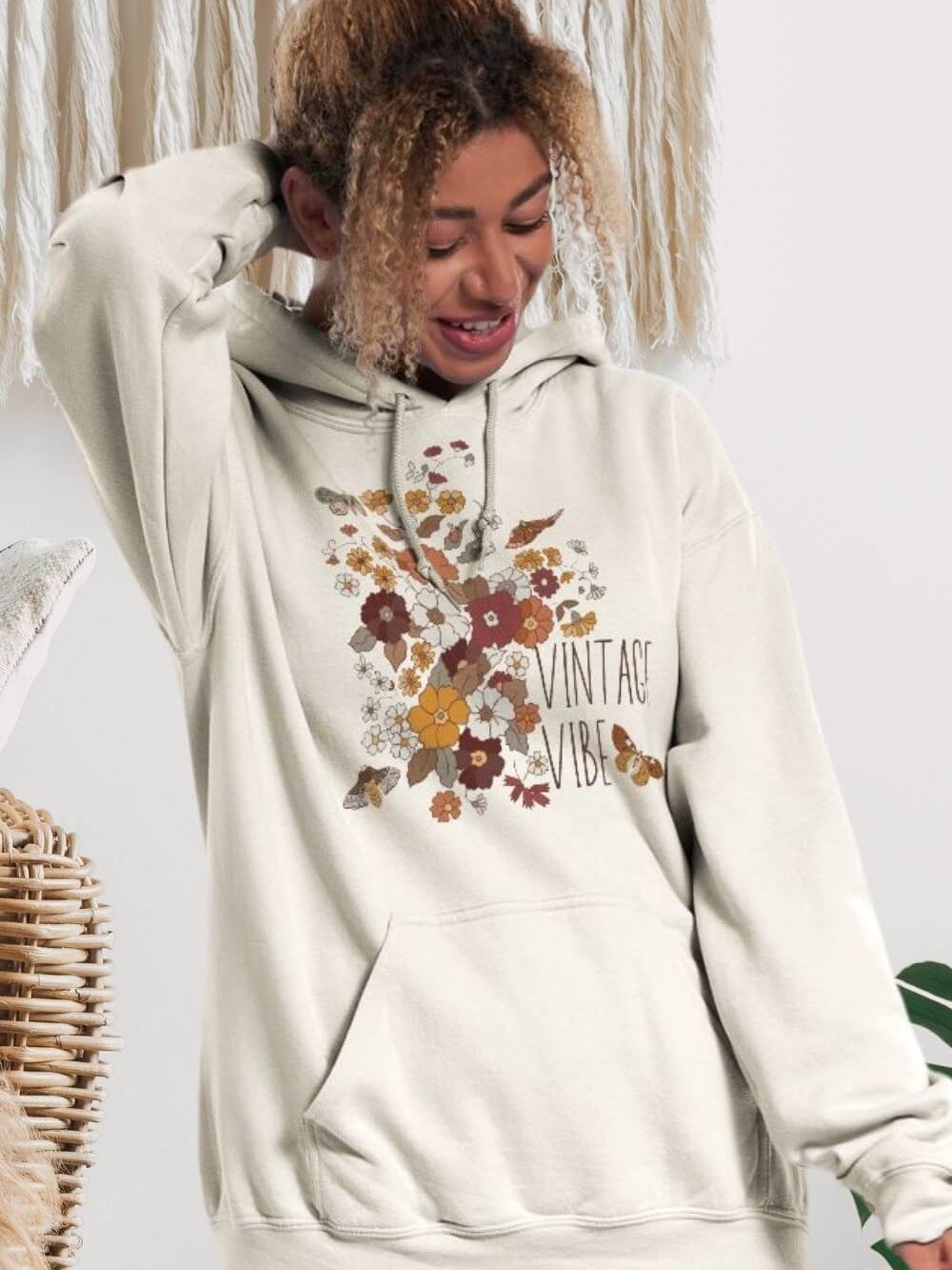 Vintage Vibe Retro Boho Butterfly & Floral Hoodie product image (1)