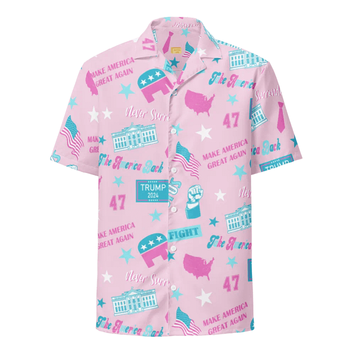 Trump 2024 Republican Pink Pattern Unisex Hawaiian Shirt - Patriot Trump Supporter Make America Great Again product image (1)