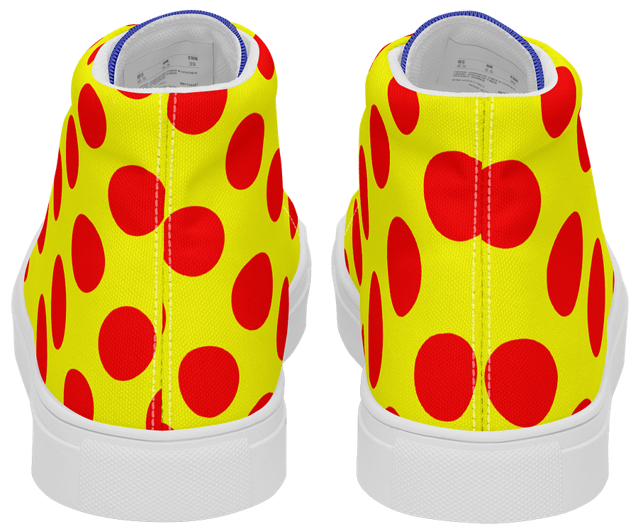 Red Polka Dots on Yellow Women's High Top Canvas Shoes product image (5)