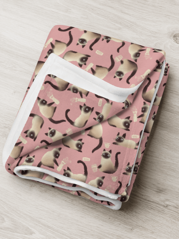 Bad Siamese Cats Knocking Stuff Over Throw Blanket, Pink product image (7)