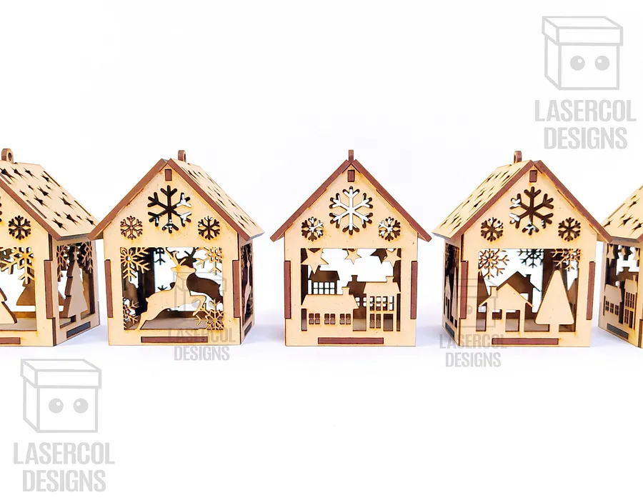 Christmas House Ornaments Set 3 (2 Sizes, 5 Styles) - Laser Cut Files product image (6)
