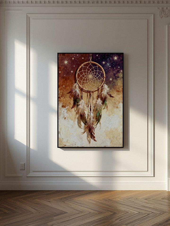 Dreamcatcher in the Wind Wall Art Printable | Native Inspired Digital Download | Starlit Sky Boho Decor | 5 High-Quality Sizes + PDF product image (1)