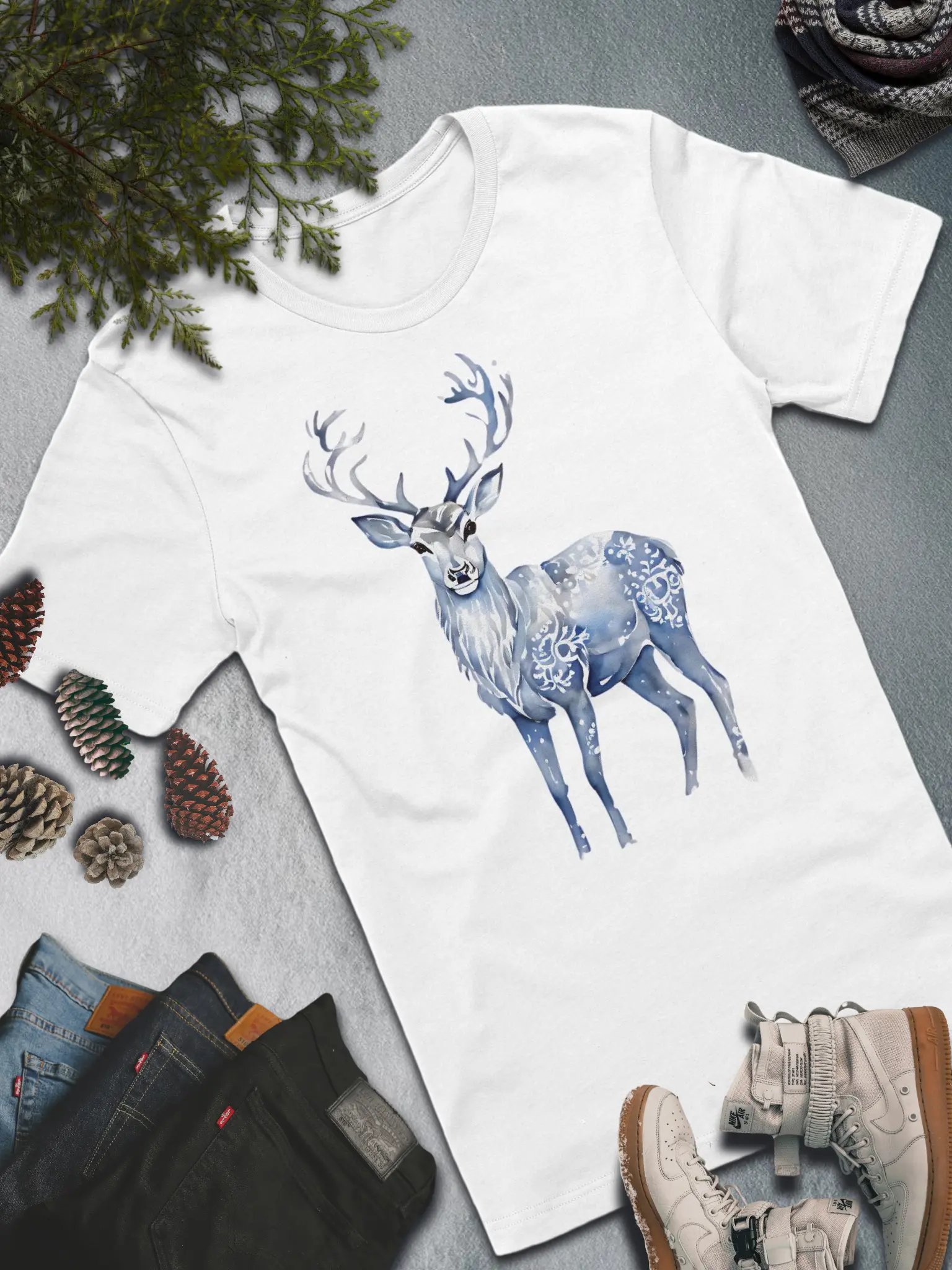 Winter Blue Deer T-Shirt – Majestic and Stylish Winter Fashion product image (5)