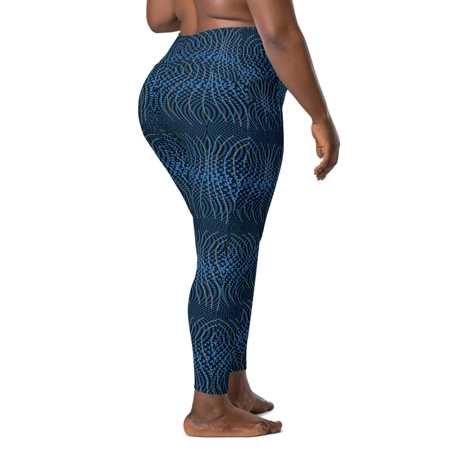 Ladies leggings with pockets in  blue and dark teal design. up to 6 XL size. product image (3)