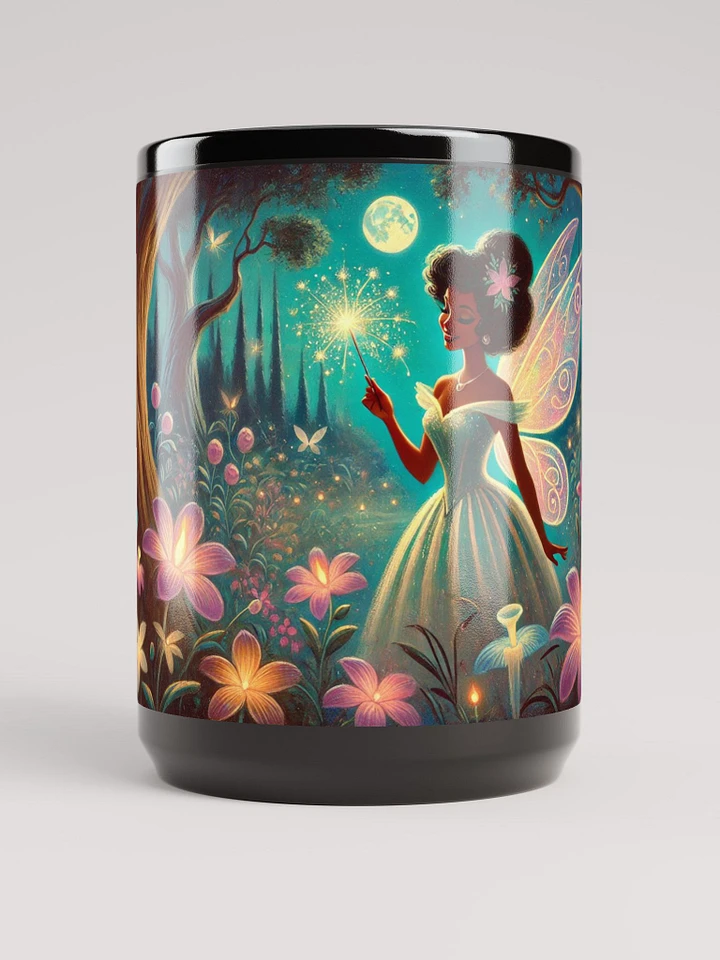 Enchanted Blue Forest Fairy Coffee Cup - 15 oz Black Glossy Mug product image (1)